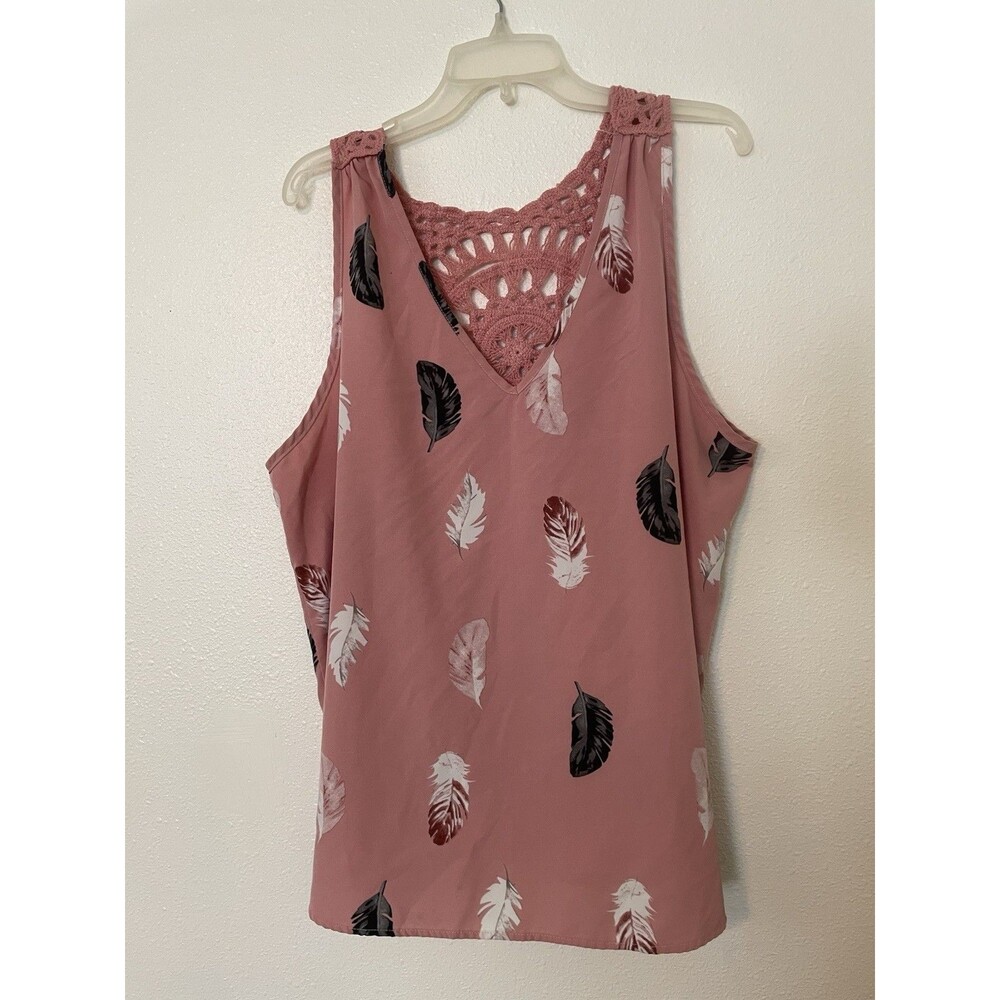 Bohemian Mauve Feather Tank Top Multi-Colored Sleeveless  XXL